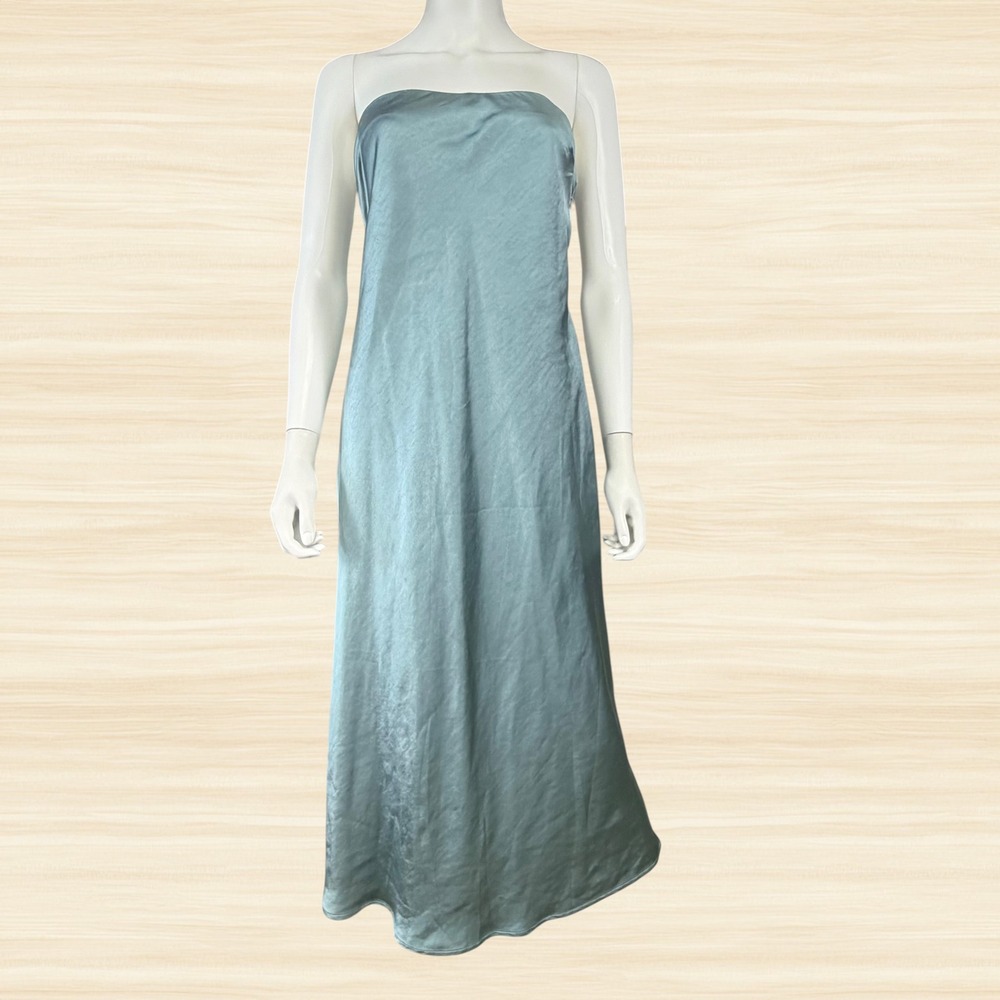 Third Form Satin Tie Back Strapless Midi Dress Bias Cut NWT Blue Wedding 10